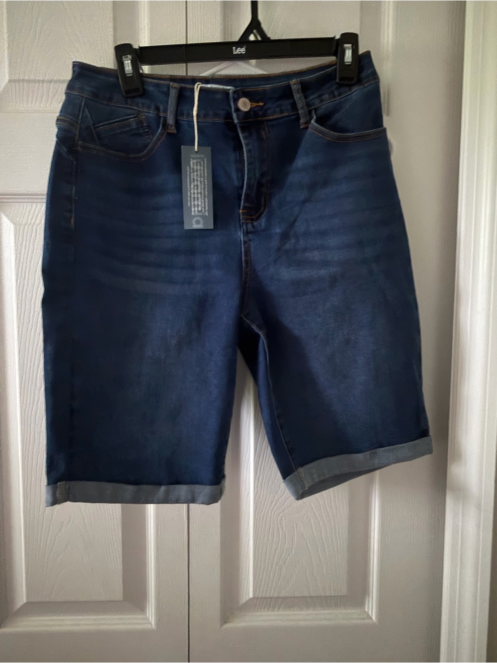 Lee Dark Blue Roll-Cuff Denim Bermuda Shorts for Women